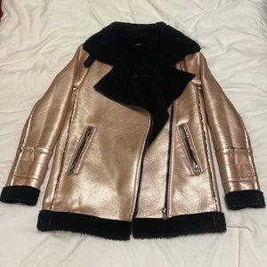 NWOT AFRM rose gold metallic faux leather shearling oversized moto jacket